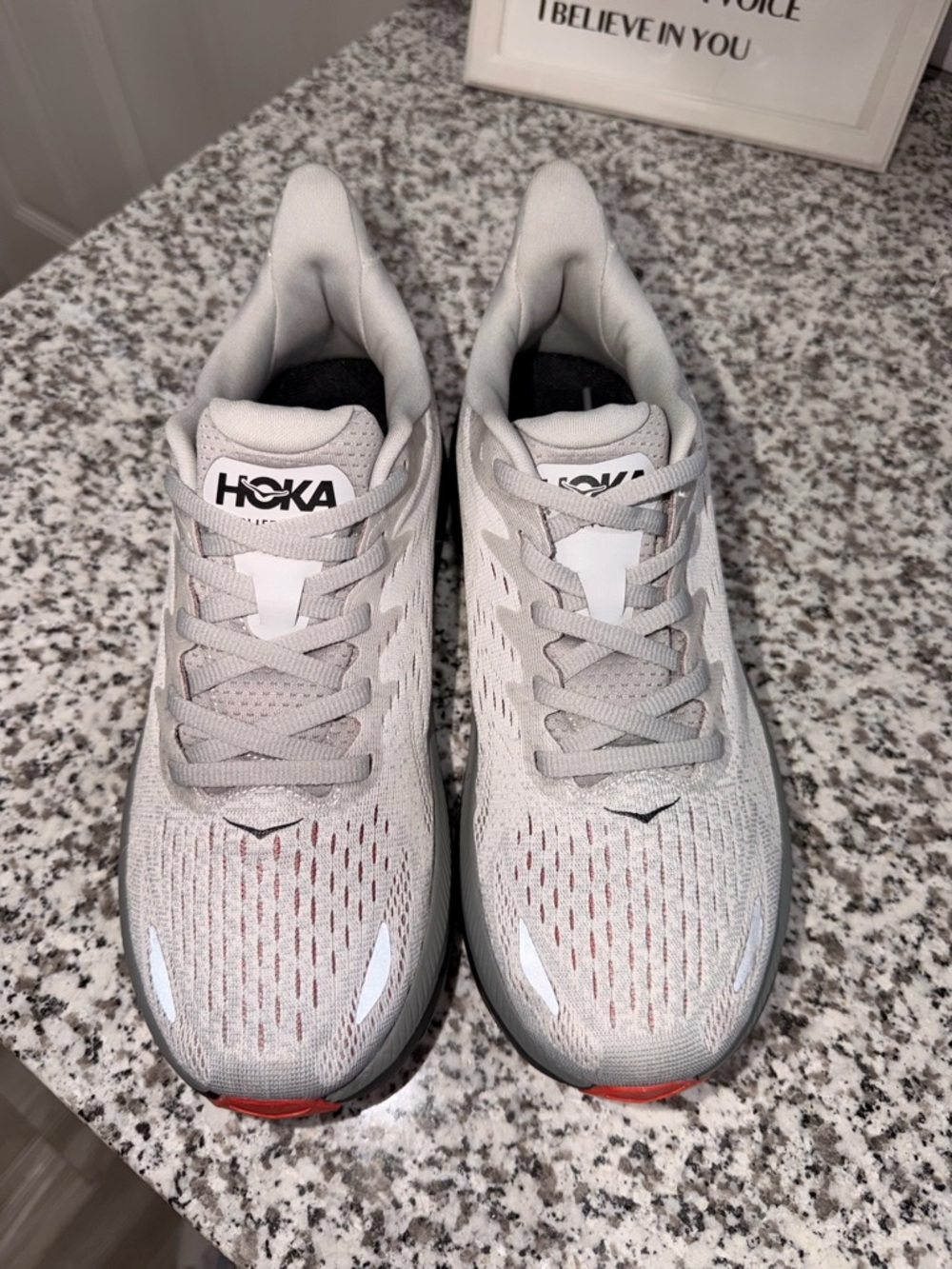 Hoka Men's Light Gray and White Athletic Running Shoes